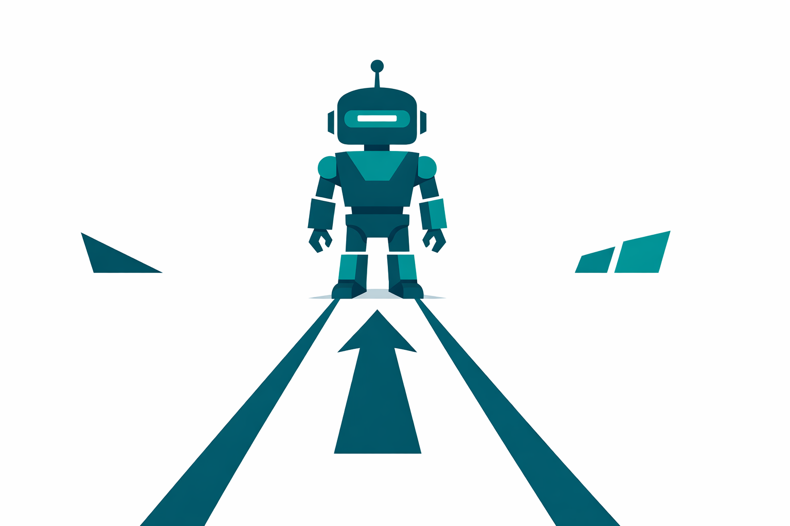 Minimalist illustration of a single AI agent following a clear structured path forward.