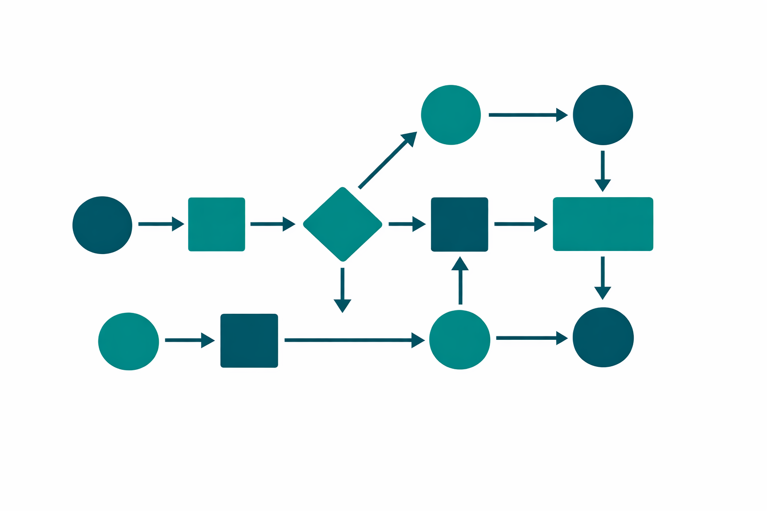 A flat minimalist illustration of interconnected workflow nodes representing an AI agent architecture in a visual builder.