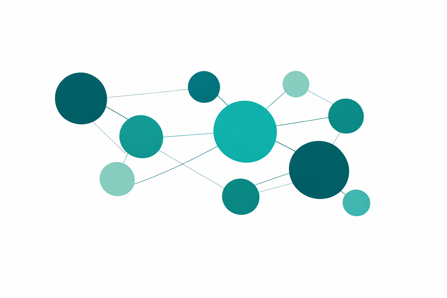 Nine connected nodes representing core LLM concepts in Vimaxus brand teal palette