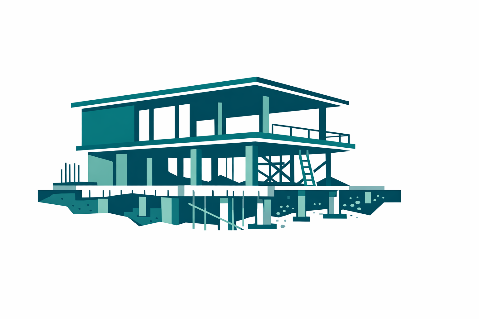 Building with polished facade above incomplete foundations, representing production gaps in vibe-coded apps
